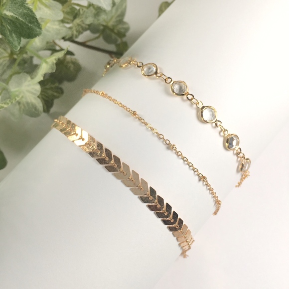 Crystal Chevron Anklet Set (3 pc.) - Picture 2 of 5